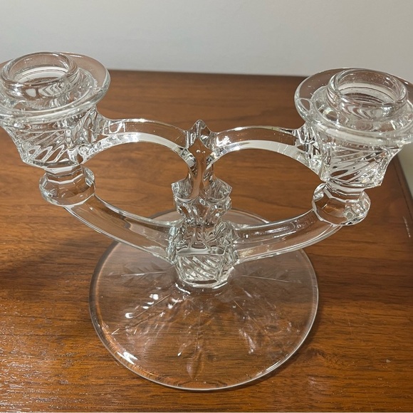 Indiana Glass Etched Double Light Candleholders - Picture 2 of 6